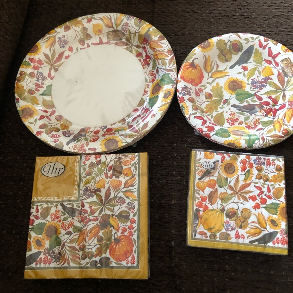 Autumn Place Setting 8 Plates Napkins Paper Fall
